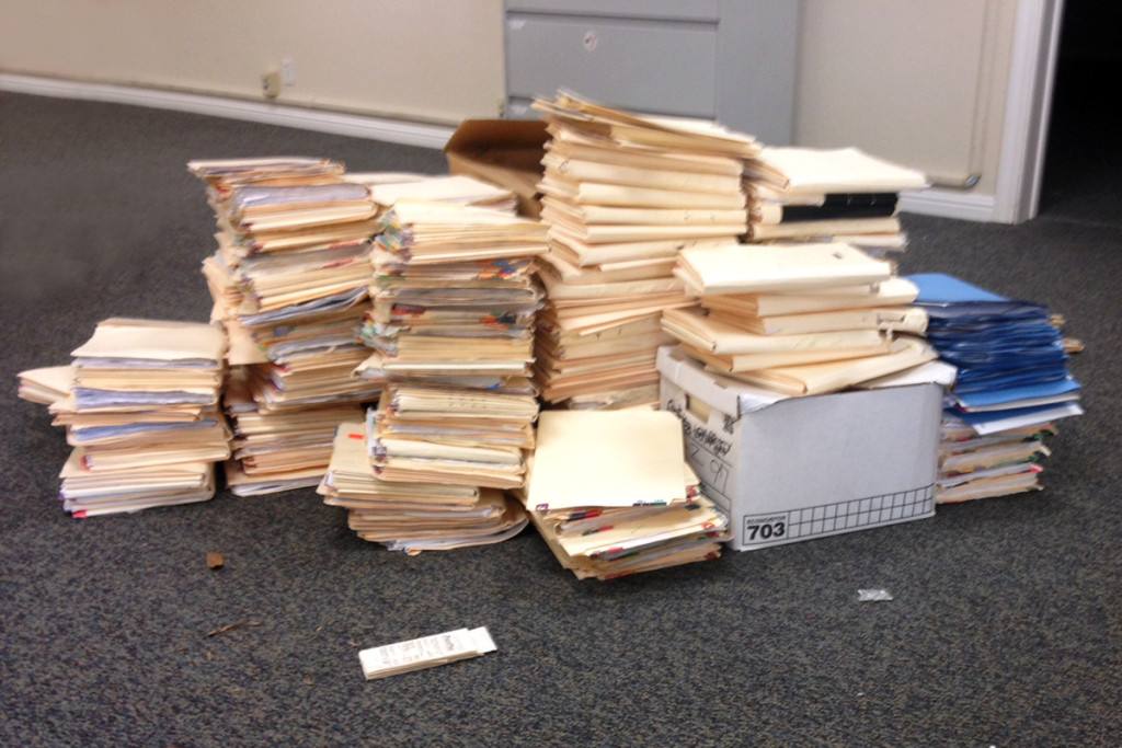 Stacks of files.