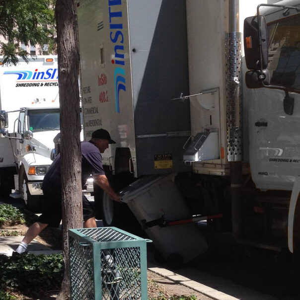 InSite shredding - on site shredding in action - two mobile shredding trucks