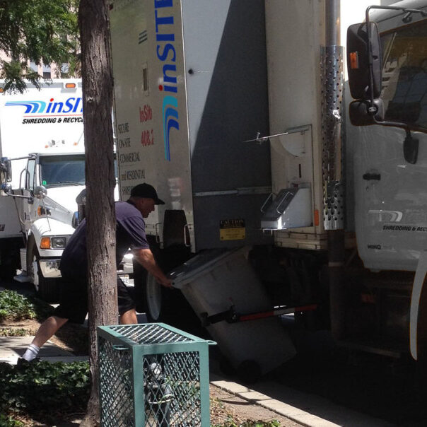 InSite shredding - on site shredding in action - two mobile shredding trucks InSite shredding - on site shredding in action - two mobile shredding trucks