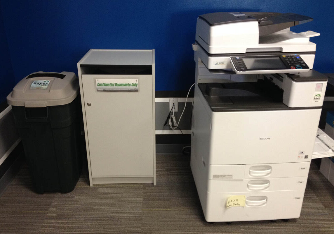 on site shredding service - locked executive console used for document shredding collection and bin for mixed paper recycling